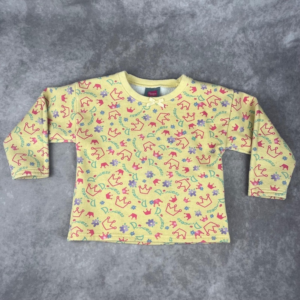 Vtg 90s Y2K Hanes Her Way Princess Floral Sweater Girls 3T Bow Crown Kidcore